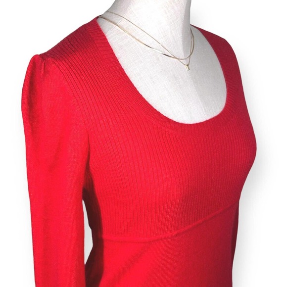 NEW $160 BCBGMAXAZRIA Wool Blend Red Dress Rhinestones Sheath Long Sleeve Medium - Picture 2 of 11